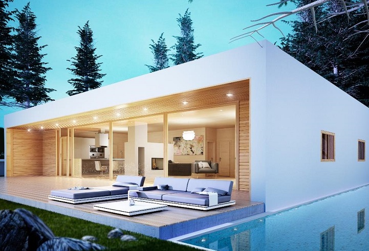 casa prefabricada con piscina