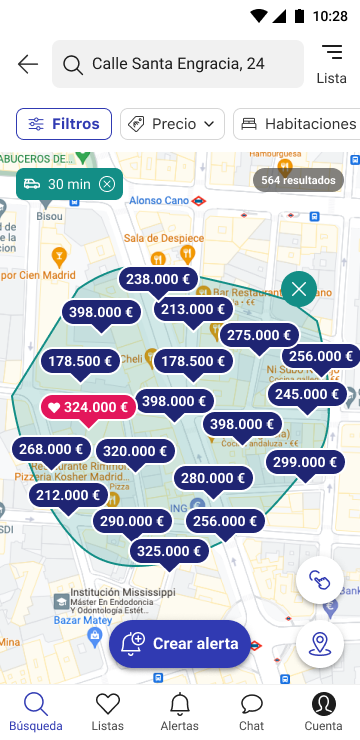 Búsqueda por trayectos de Fotocasa