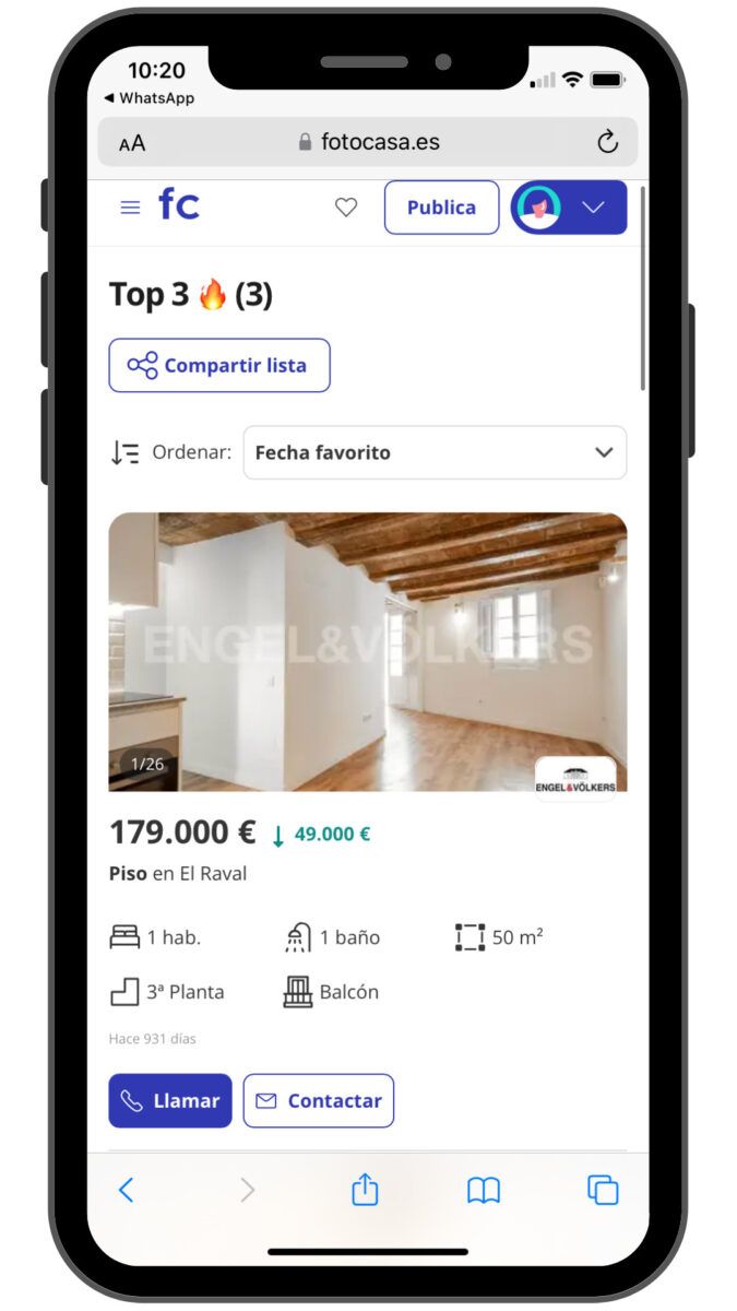 Compartir listas Fotocasa