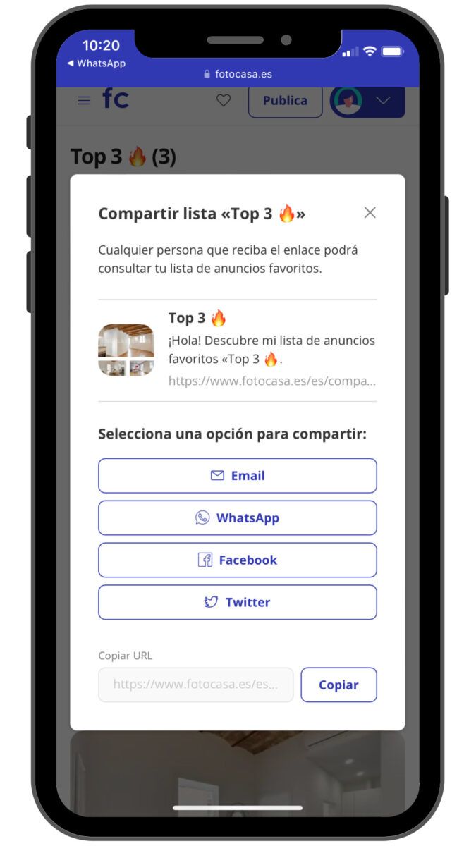 Compartir listas Fotocasa